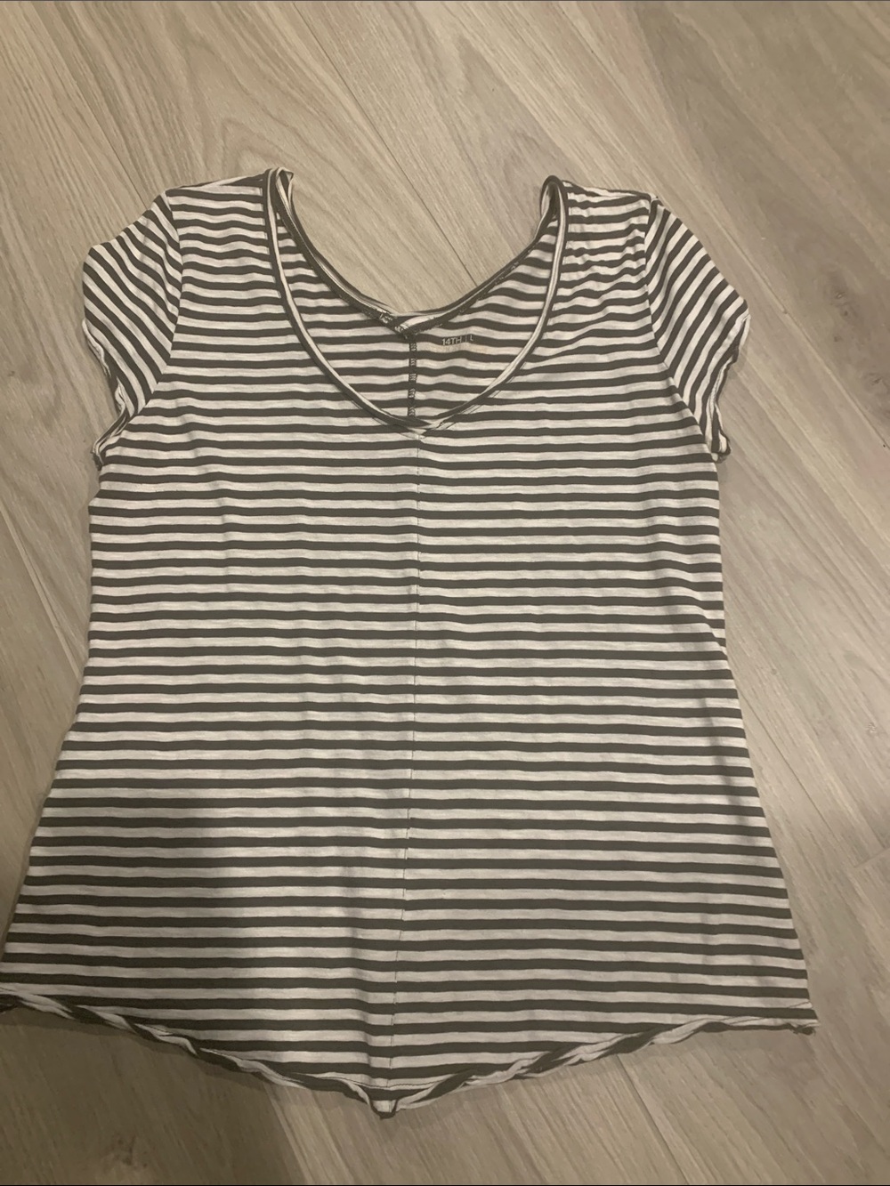 14th & Union White and olive green Striped Scoop Tee